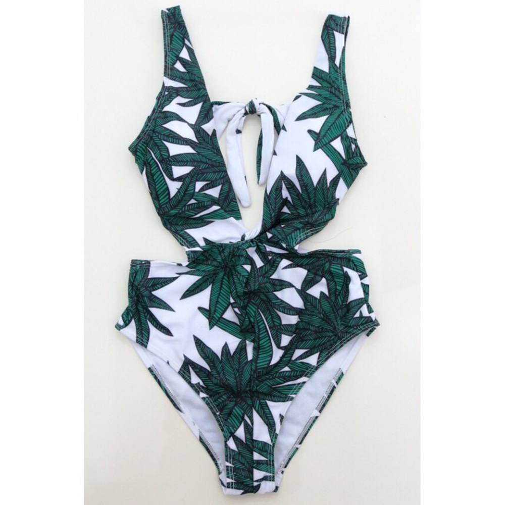 Palm print one piece swimsuit